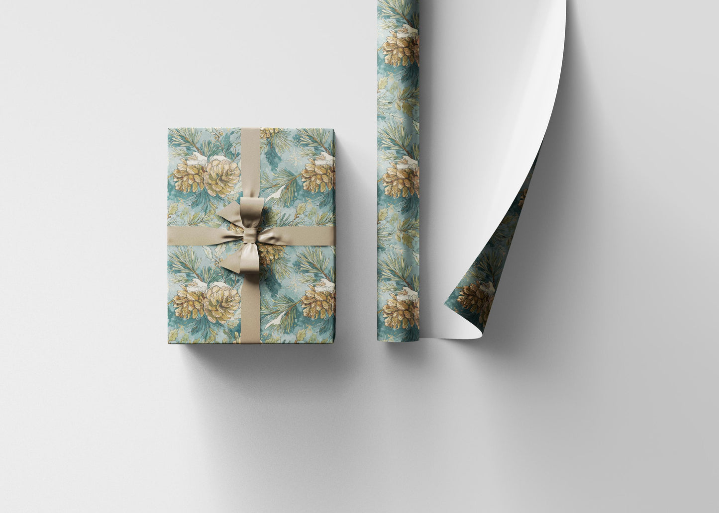 Winter Pinecone Wrapping Paper Roll, Evergreen Tree Gift Wrap for Christmas and Woodland Decor #3