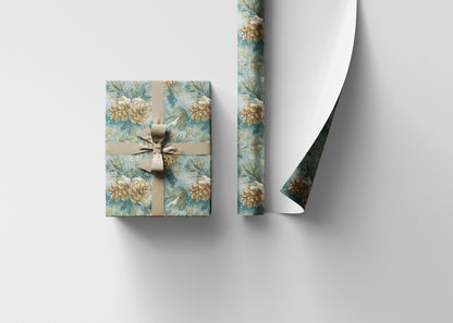 Winter Pinecone Wrapping Paper Roll, Evergreen Tree Gift Wrap for Christmas and Woodland Decor #3