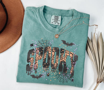 Comfort Colors® Leopard Spooky Shirt, Spooky Shirt, Halloween Shirt, Spooky Season Shirt, Women's Halloween Tee, Halloween Tshirt