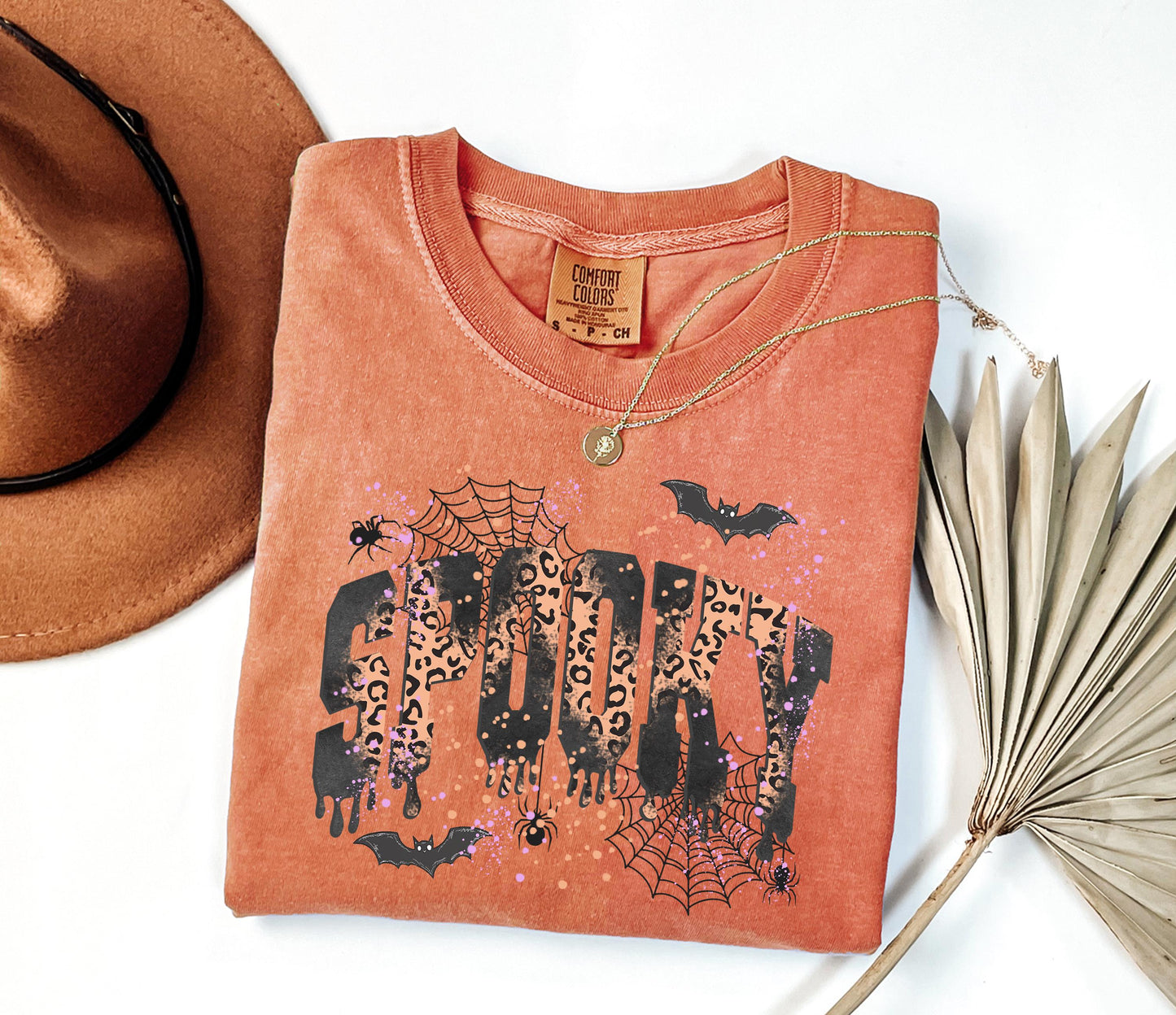 Comfort Colors® Leopard Spooky Shirt, Spooky Shirt, Halloween Shirt, Spooky Season Shirt, Women's Halloween Tee, Halloween Tshirt