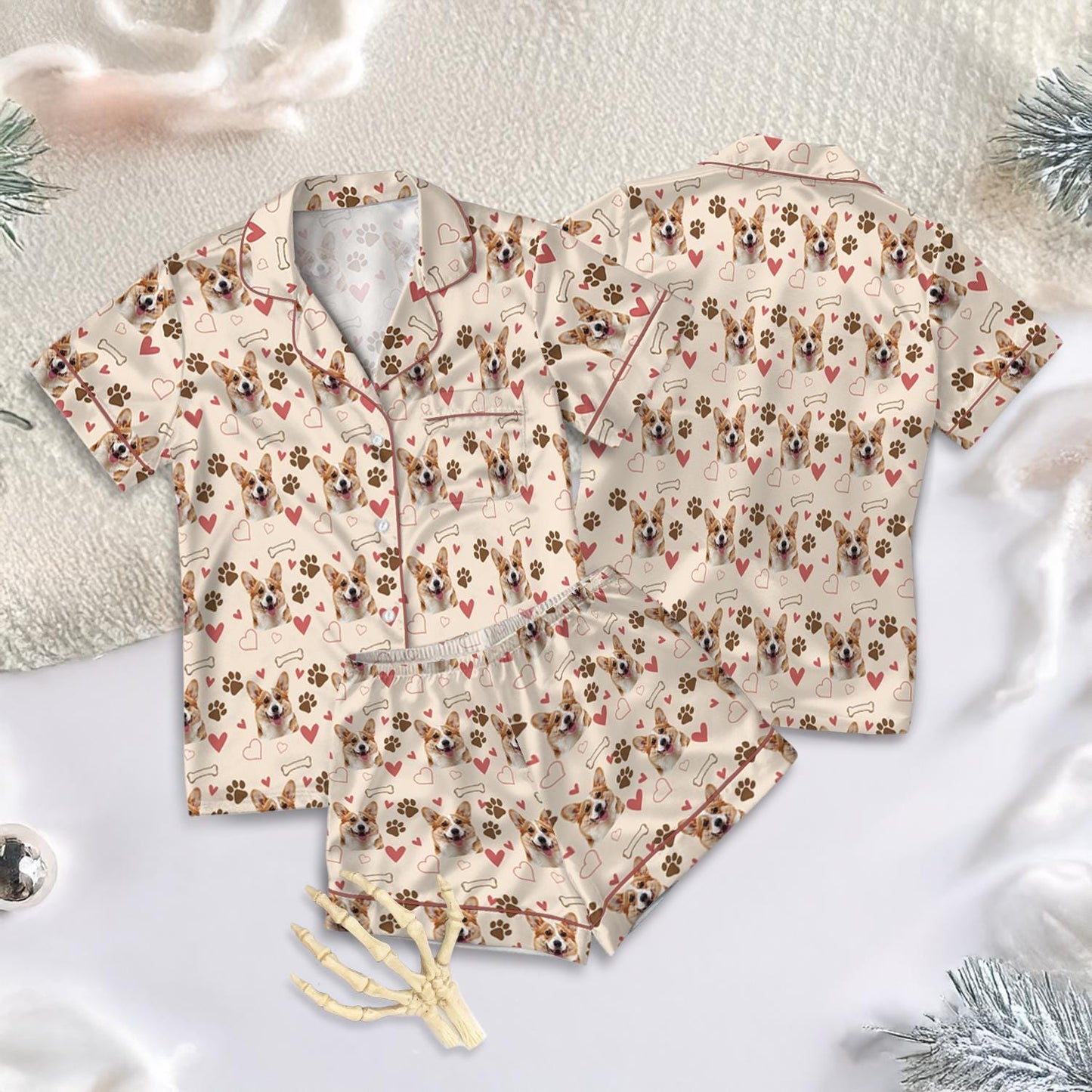 Customized Pet Satin Pajamas Set, Pet Face Pajamas, Dog Lover PJs, Family Pajamas, Pet Portrait, Matching Pajamas