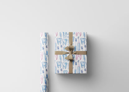 Dental Clinic Wrapping Paper, Tooth Design Gift Wrap, Orthodontist Print Fun Gift Wrap for Dental Office Dentist and Hygienists