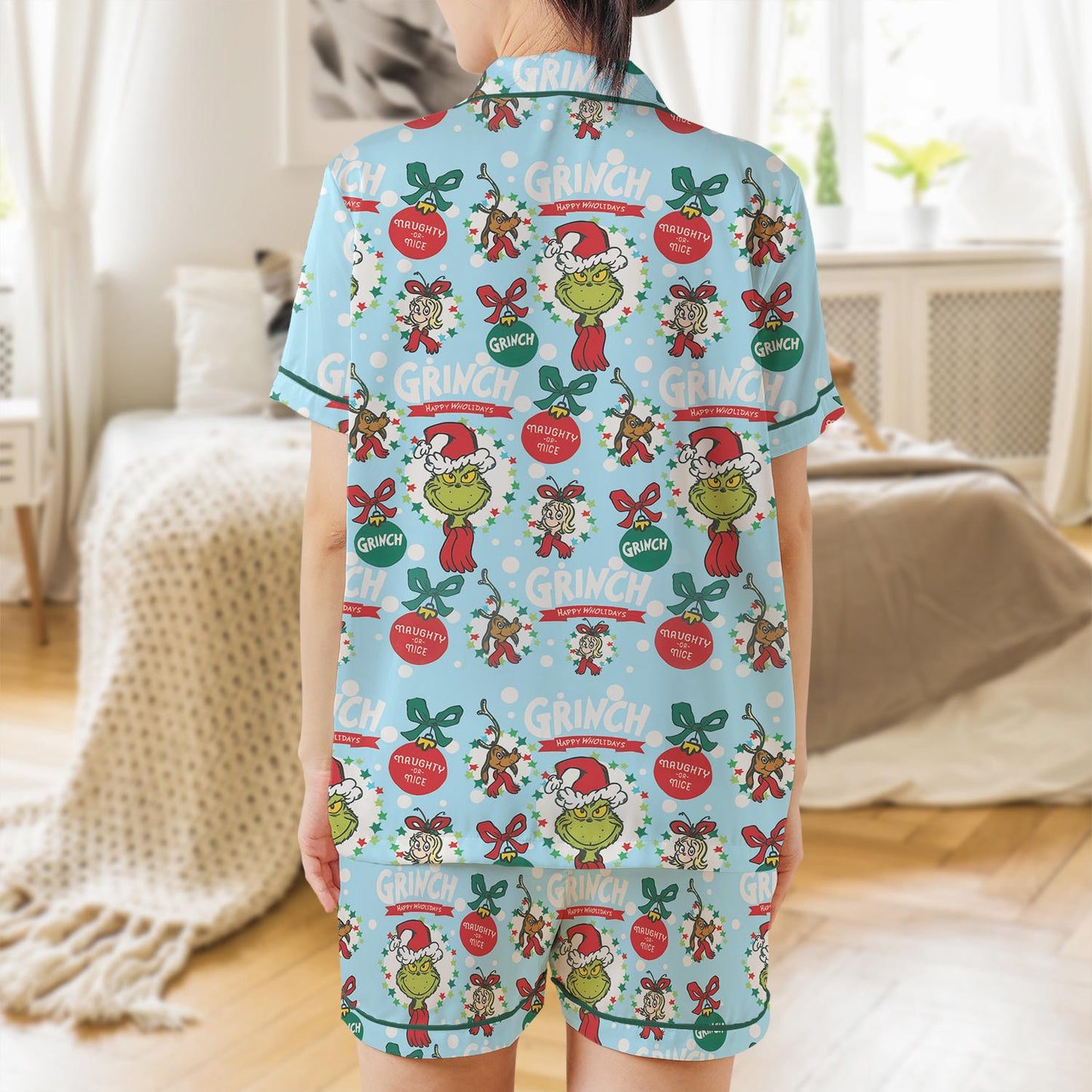 Grinch Christmas Coquette Pajama Set, Grinchmas Christmas  Sleepwear, Grinchy Loungewear, Green Guy Pajamas, Christmas Movie Character Pjs