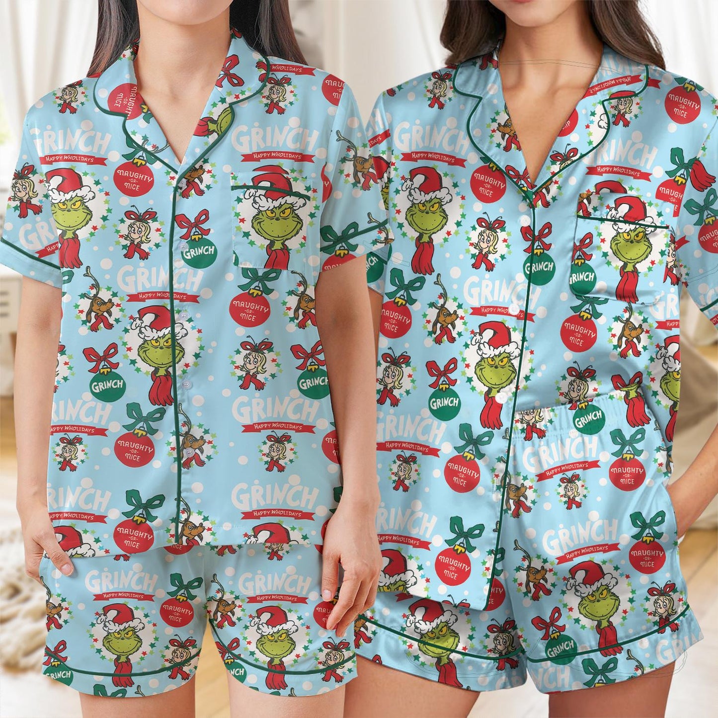 Grinch Christmas Coquette Pajama Set, Grinchmas Christmas  Sleepwear, Grinchy Loungewear, Green Guy Pajamas, Christmas Movie Character Pjs