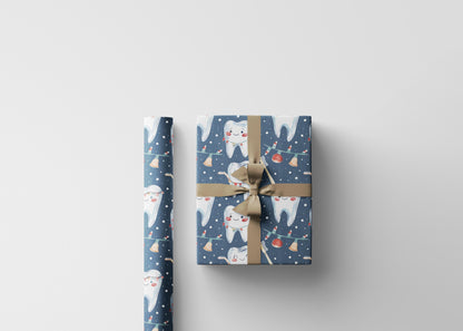 Orthodontist Wrapping Paper, Dentist Gift Wrap, Modern Tooth Design Holiday Fun Gift Wrap for Dental Office Dentist and Hygienists