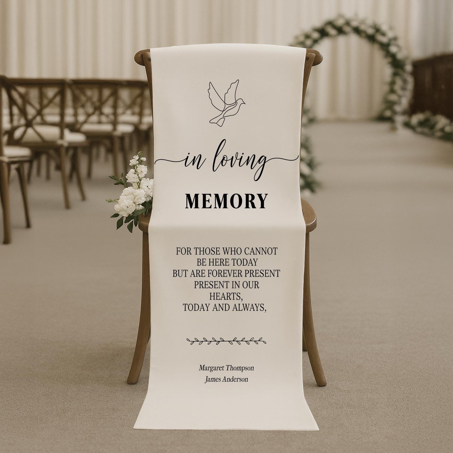 Custom Loving Memory Wedding Sign, Personalized White Chair Banner, In Memory of Loved Ones, Wedding Aisle Sign, Remembrance Ceremony Decor