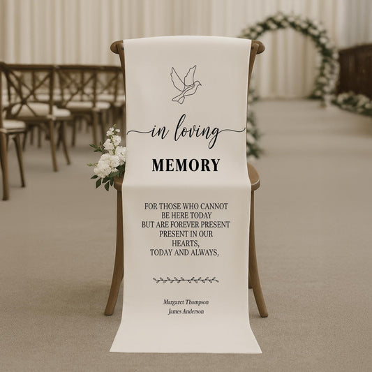 Custom Loving Memory Wedding Sign, Personalized White Chair Banner, In Memory of Loved Ones, Wedding Aisle Sign, Remembrance Ceremony Decor