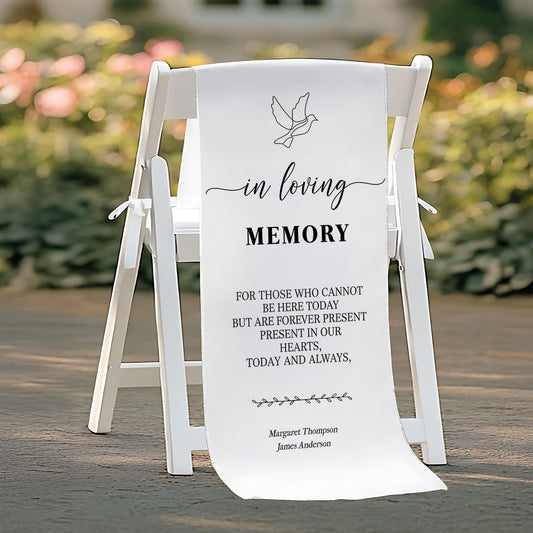Custom Loving Memory Wedding Sign, Personalized White Chair Banner, In Memory of Loved Ones, Wedding Aisle Sign, Remembrance Ceremony Decor