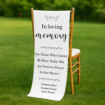 Personalized Memorial Chair Sign, In Loving Memory Wedding Sign, Remembrance Wedding Decor, Personalized Chair Banner, Ceremony Tribute Sign