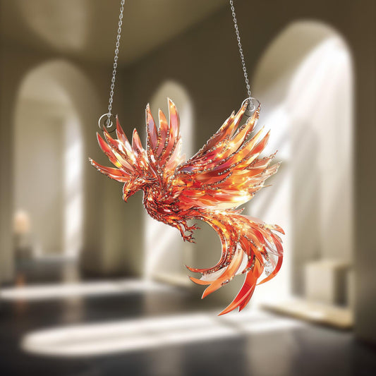 Phoenix Firebird Window Hanging Art - Colorful Sun-Catcher for Home Décor, Vibrant Resin Bird Sculpture, Unique Gift for Nature Lovers