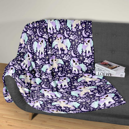 Galarian Ponyta Fleece Blanket, Soft Cozy Throw Blanket for Kids and Adults, Purple Bedding, Cute Home Decor Gift, Ponyta Blanket Gifts