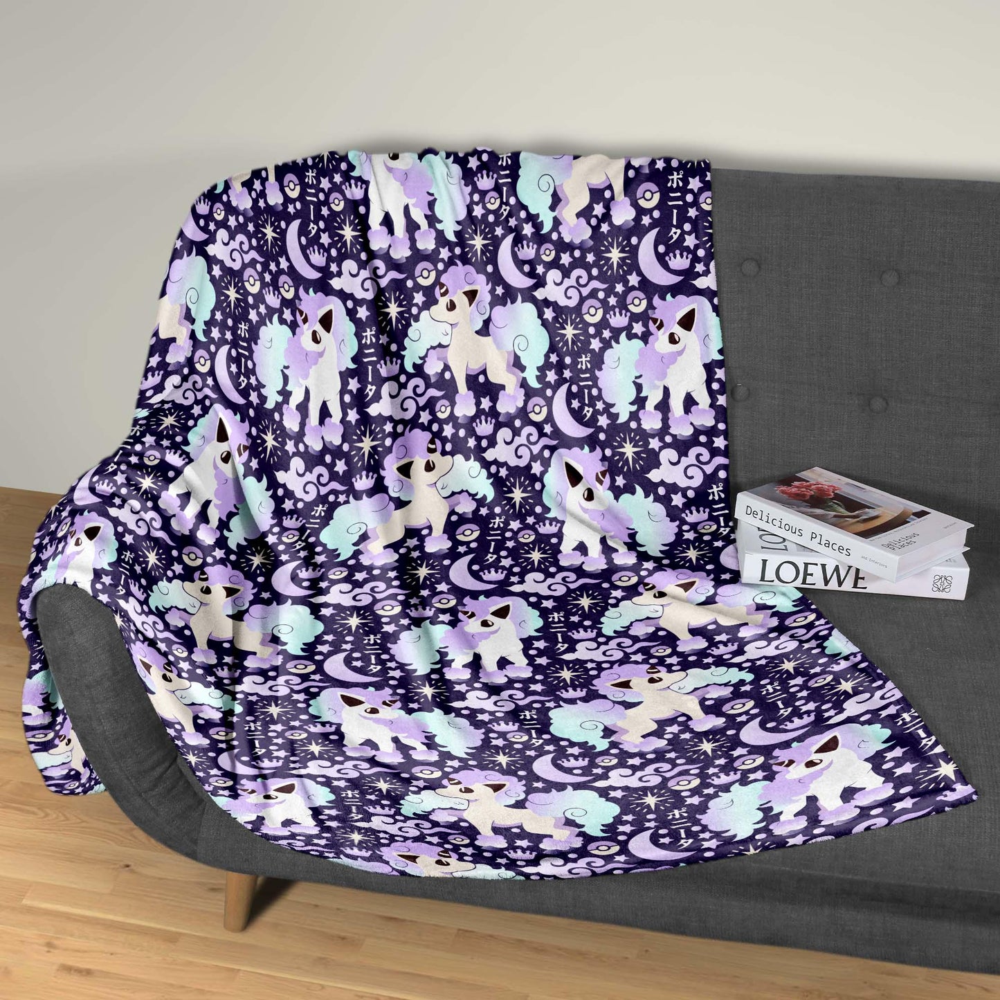 Galarian Ponyta Fleece Blanket, Soft Cozy Throw Blanket for Kids and Adults, Purple Bedding, Cute Home Decor Gift, Ponyta Blanket Gifts