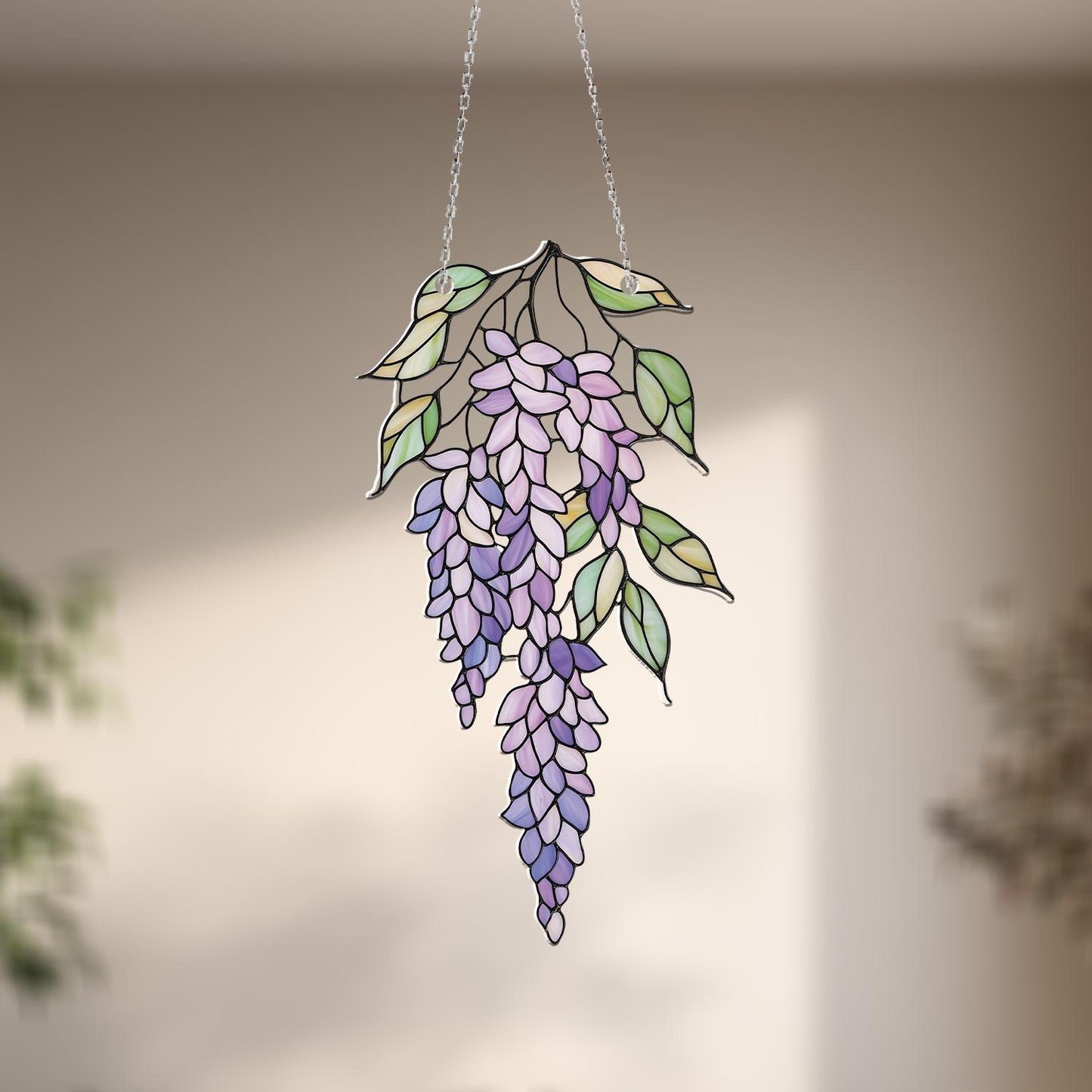 Elegant Wisteria Floral Window Hanging Decoration, Handcrafted Nature-Inspired Home Decor for Peaceful Spaces