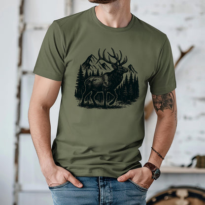 Elk Hunting Shirt: Mountain Wilderness Graphic Tee - Bella Canvas 3001