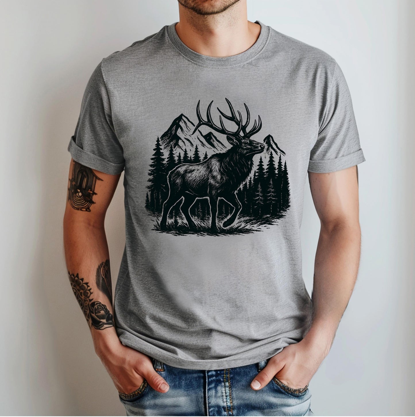 Elk Hunting Shirt: Mountain Wilderness Graphic Tee - Bella Canvas 3001