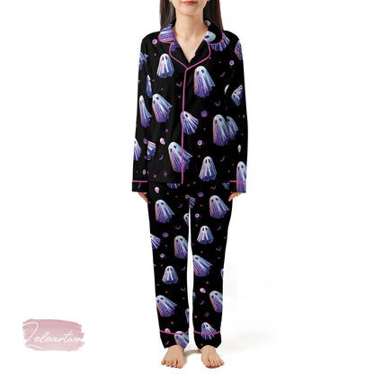 Spooky Halloween Set – Cute Ghost Print Pajama Shorts Set | Pastel Goth Sleepwear for Trick-or-Treat, Fall, or October Nights