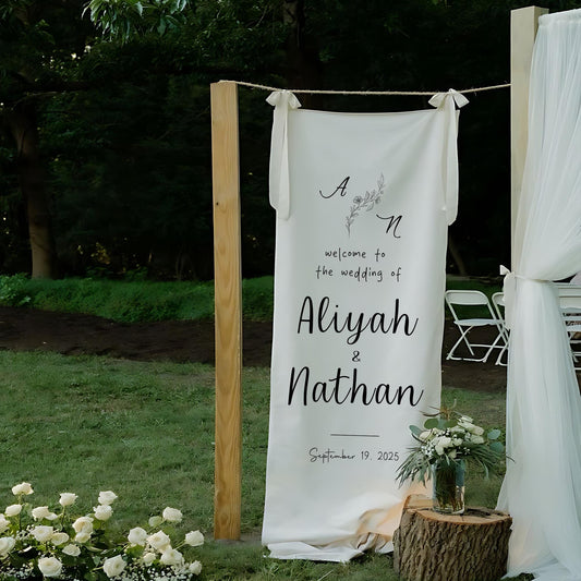 Custom Fabric Wedding Welcome Sign, Modern Linen Wedding Sign, Custom Wedding Banner, Personalized Wedding Decor, Engagement Party Sign
