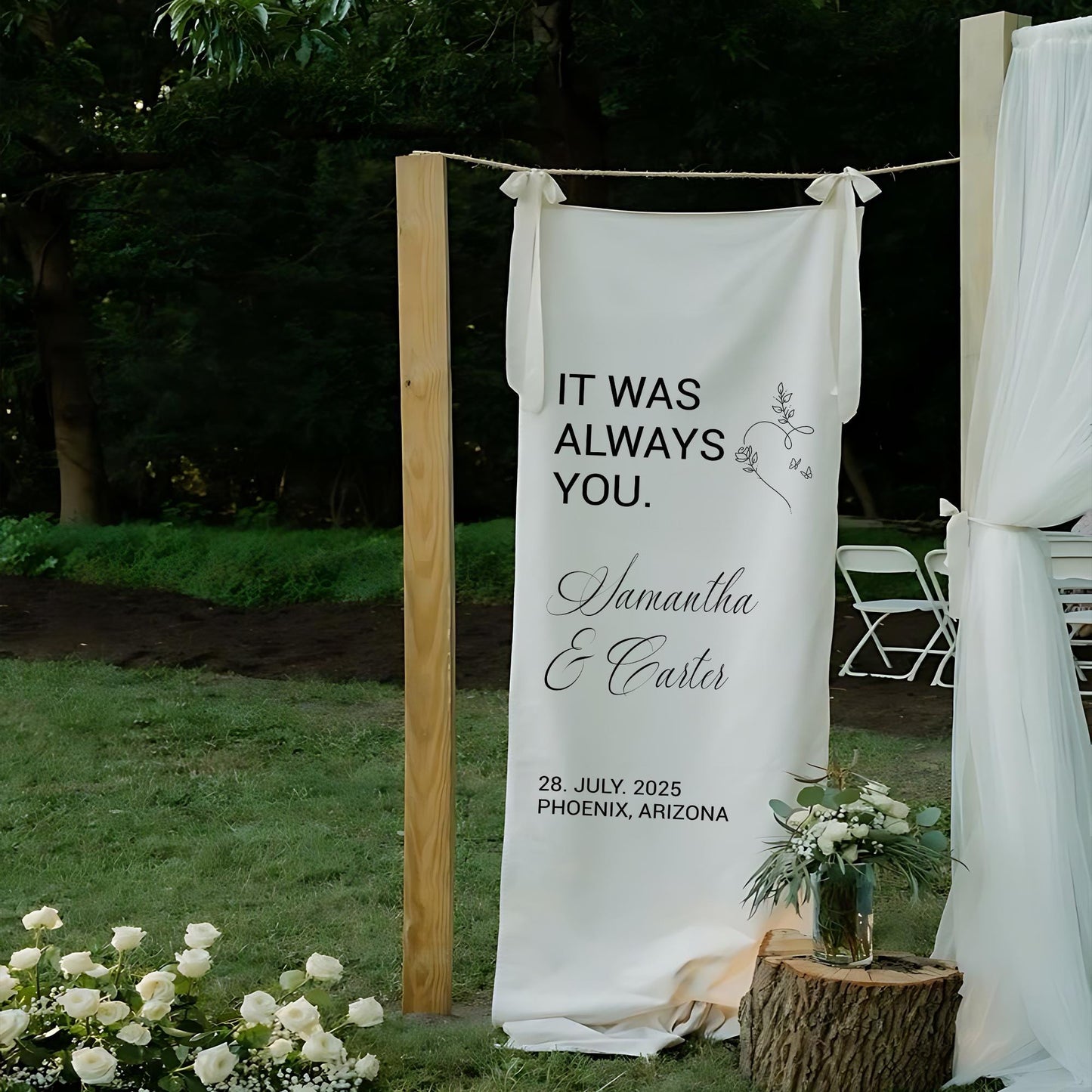 It Was Always You Wedding Banner, Custom Ceremony Sign, Romantic Love Quote Decor, Personalized Bride Groom Name Sign, Wedding Welcome Sign