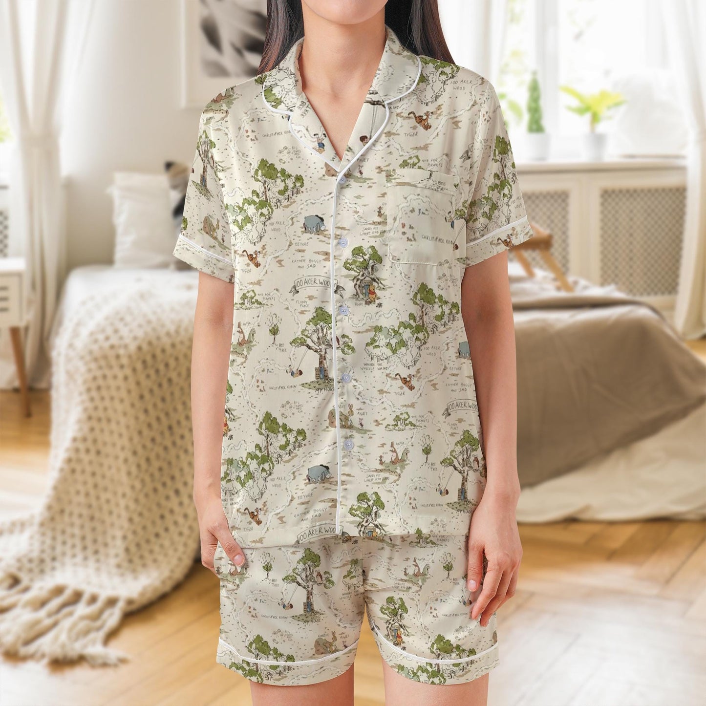 Winnie Map Pajama Set, Acre Wood Sleepwear, Pooh Map Pajamas, Fairy Tale Woodland Area Loungewear Set, Winnie Grip, Pooh And Friends Pjs