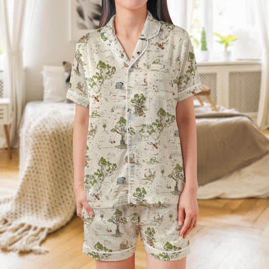 Winnie Map Pajama Set, Acre Wood Sleepwear, Pooh Map Pajamas, Fairy Tale Woodland Area Loungewear Set, Winnie Grip, Pooh And Friends Pjs
