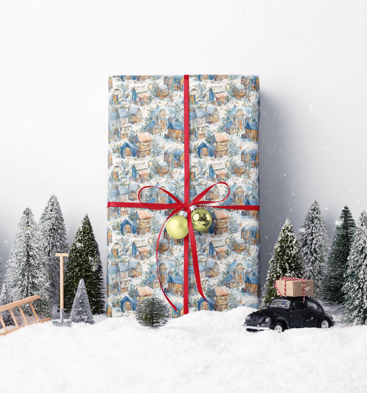 Christmas Village Town Wrapping Paper Roll, Snowy Scene Gift Wrap for Winter and Holiday Gifts #11