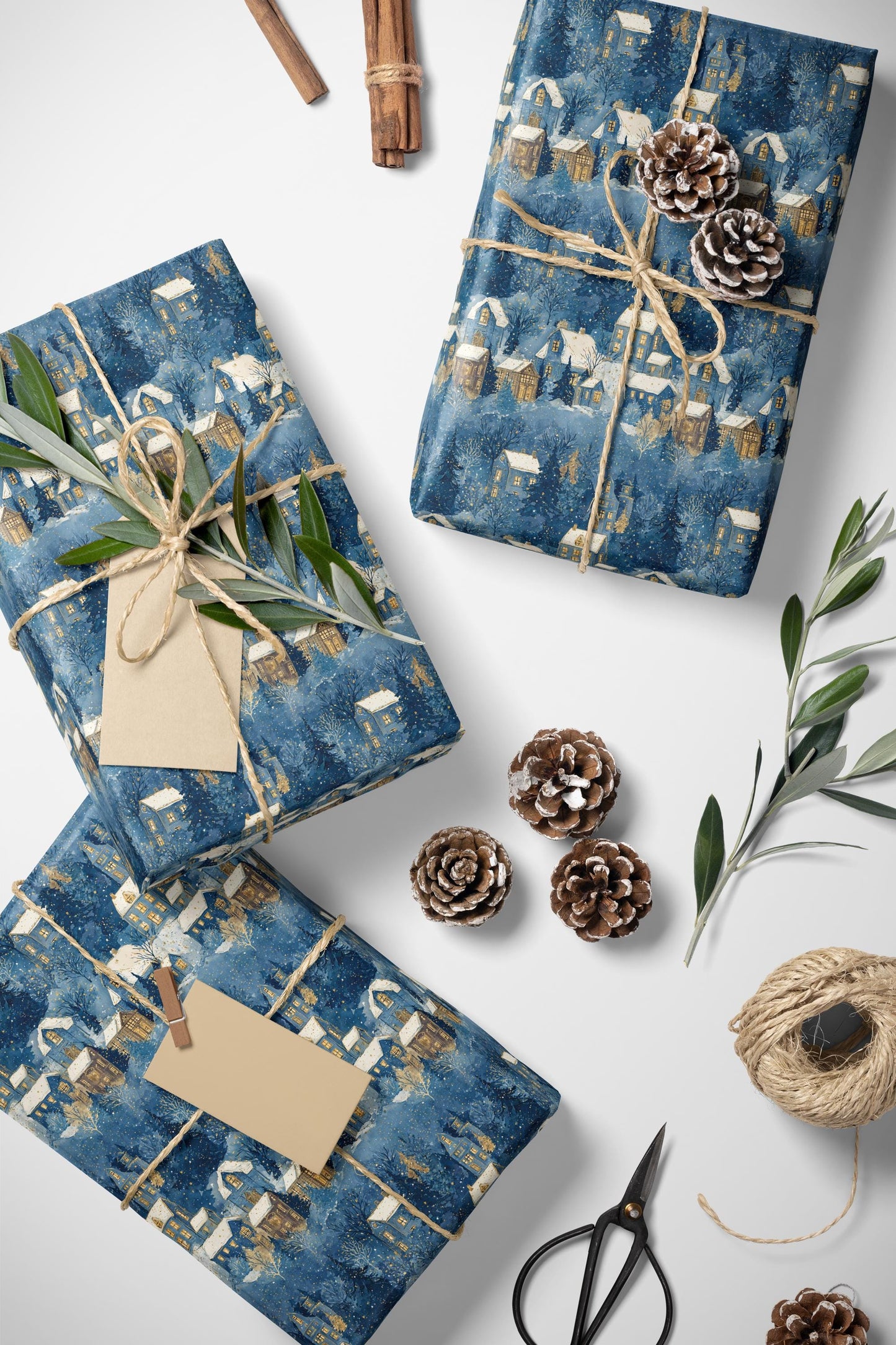 Christmas Village Scene Wrapping Paper Roll, Winter Holiday Gift Wrap with Snowy Buildings #9