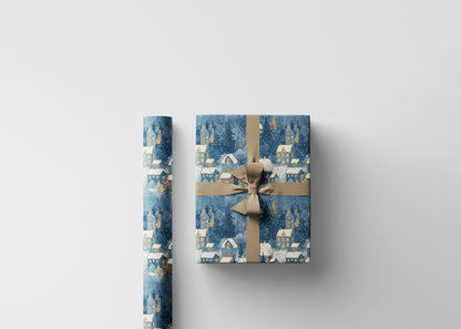 Christmas Village Scene Wrapping Paper Roll, Winter Holiday Gift Wrap with Snowy Buildings #9