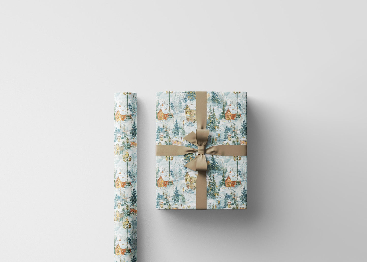 Christmas Wrapping Paper Roll with Village Design, Snowy House Gift Wrap for Holiday Presents #7