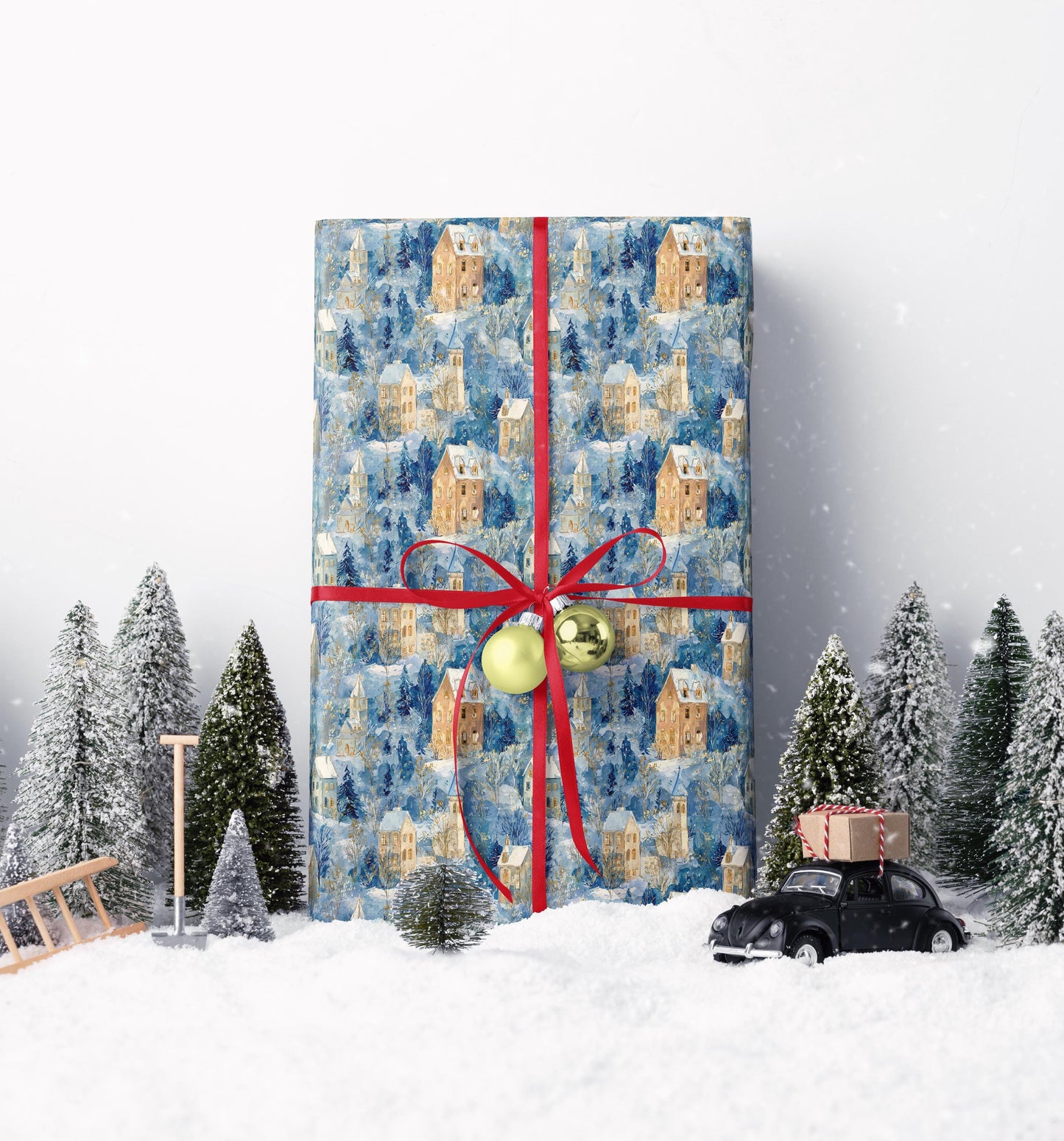Holiday Village Wrapping Paper Roll, Premium Christmas Gift Wrap with Cozy Town Illustration #8