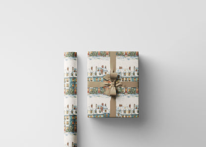 Holiday Wrapping Paper Roll with Christmas Village Design, Snowy House Gift Wrap for Winter Packaging #3