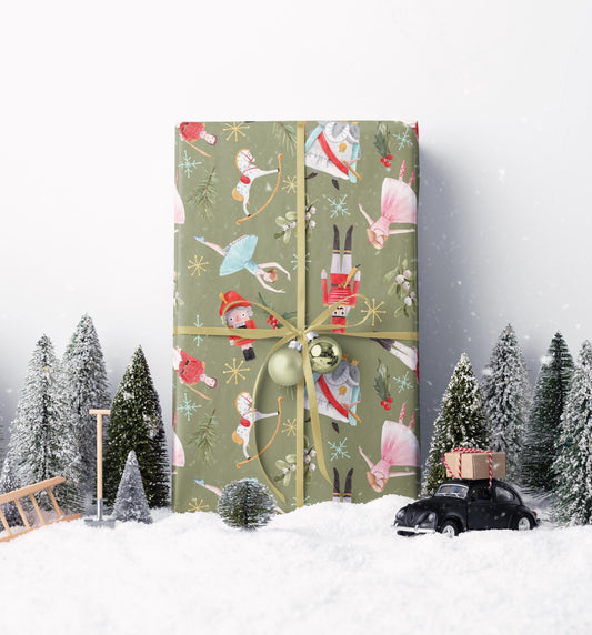 Christmas Wrapping Paper Roll with Nutcracker Print, Holiday Gift Wrap for Ballet and Winter Season Gifting #2