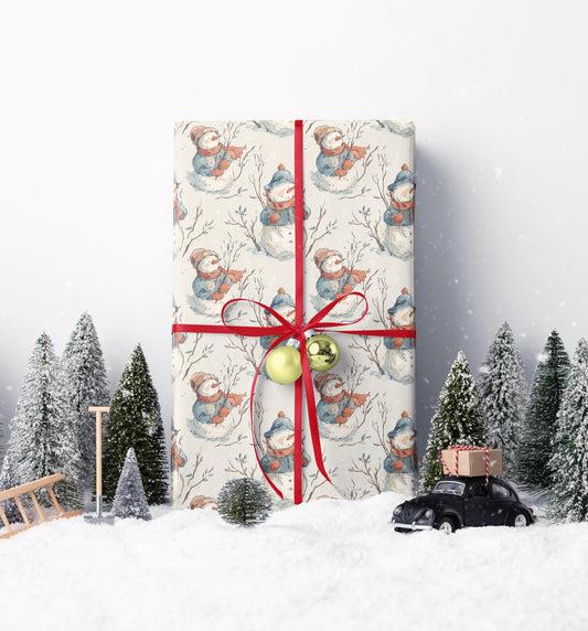 Premium Snowman Christmas Wrapping Paper Roll, Winter Gift Wrap with Holiday Characters #9