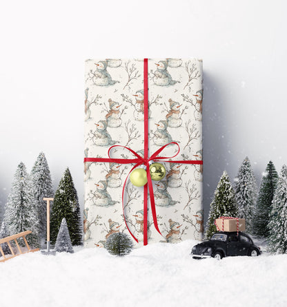 Snowman Wrapping Paper Roll for Christmas, Festive Holiday Gift Wrap with Winter Characters #5