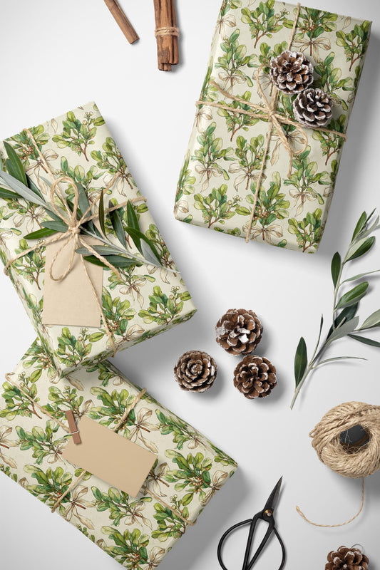 Mistletoe Christmas Wrapping Paper Roll, Watercolor Holiday Gift Wrap in Vintage Style #5-f932-442a-b02d-429fc789cdad_0_wrapping_paper_fill