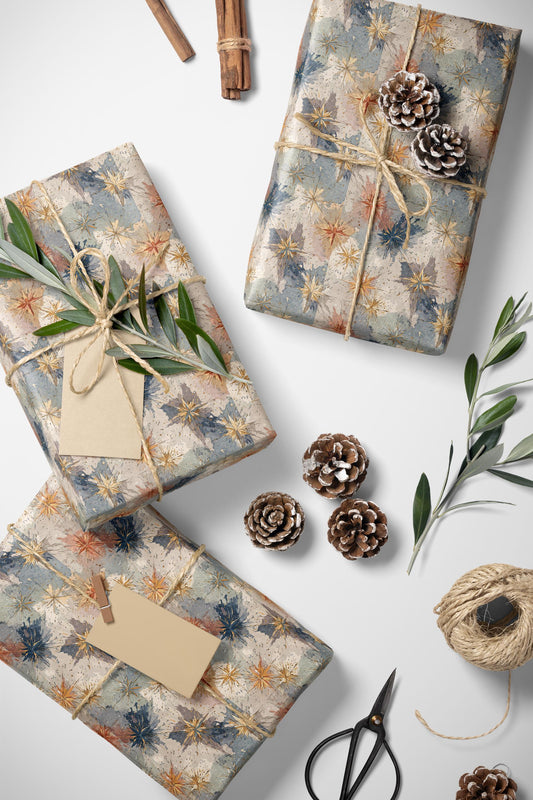 Celestial Star Christmas Wrapping Paper Roll, Watercolor Holiday Gift Wrap for Winter Packaging #6