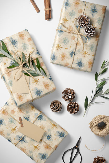 Christmas Wrapping Paper Roll with Watercolor Stars, Celestial Holiday Gift Wrap for Winter Presents #2