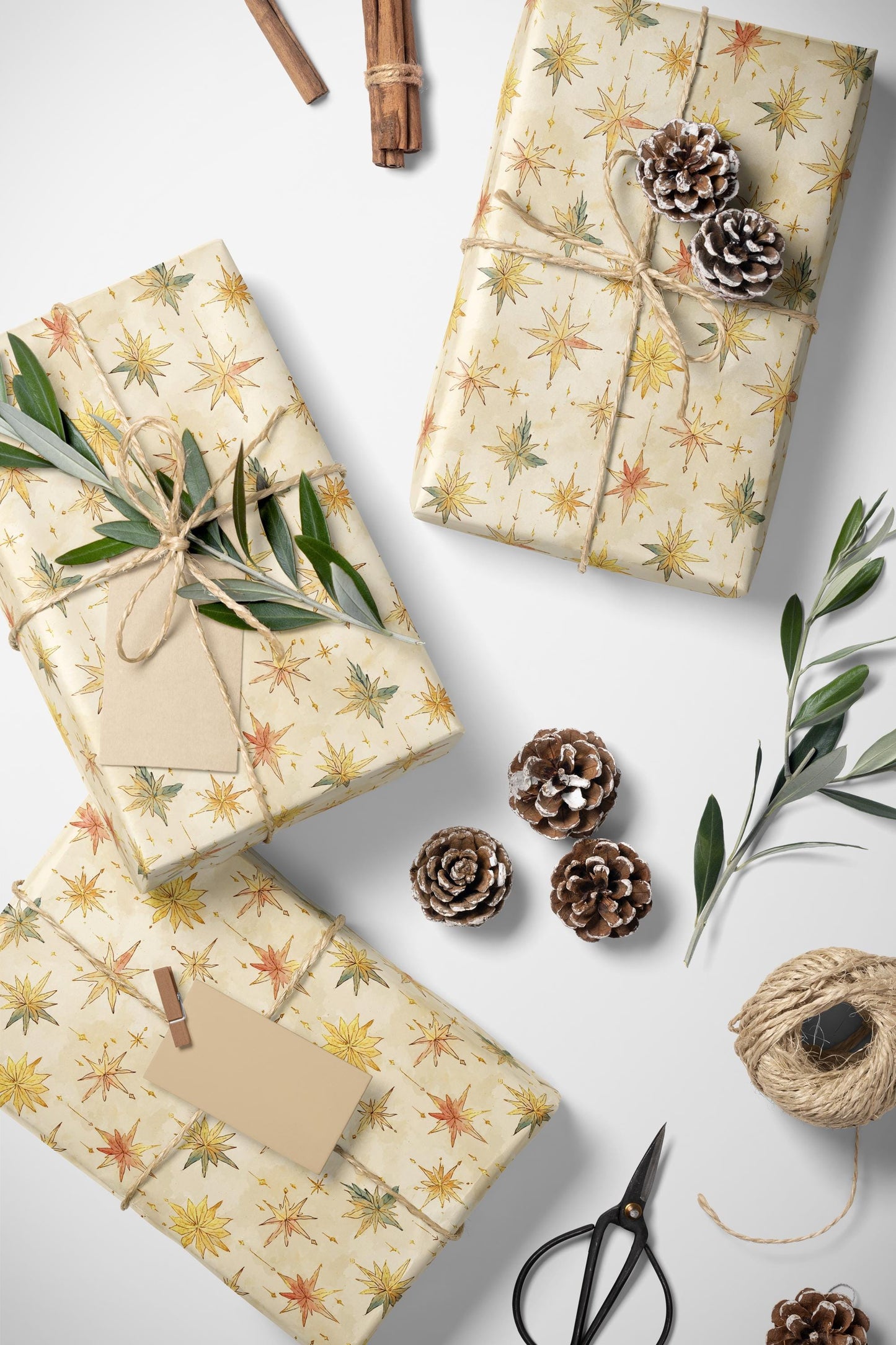 Festive Star Christmas Wrapping Paper Roll, Watercolor Holiday Gift Wrap with Elegant Star Pattern #3