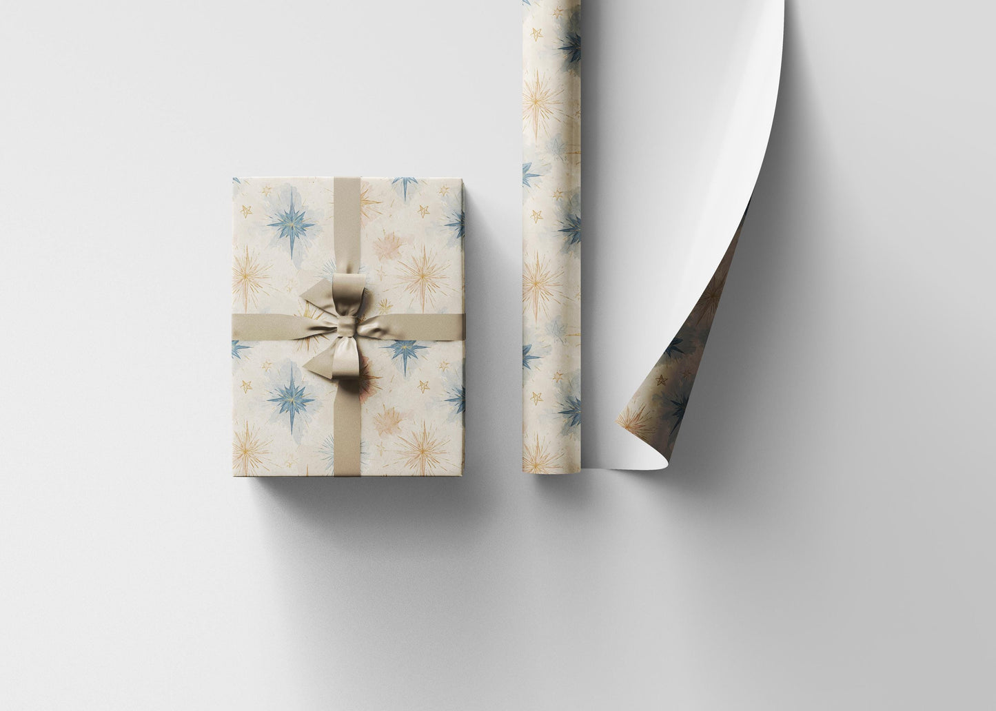 Christmas Wrapping Paper Roll with Watercolor Stars, Celestial Holiday Gift Wrap for Winter Presents #2