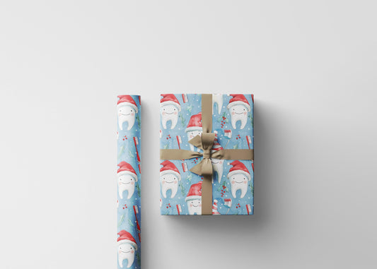 Dentist Appreciation Gift Wrap, Dental Pattern Paper, Unique Tooth Design Christmas Fun Gift Wrap for Dental Office Dentist and Hygienists