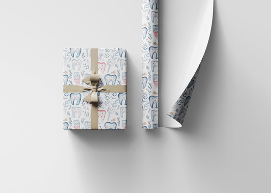 Elegant Dentist Wrapping Paper, Minimal Tooth Gift Wrap Fun Gift Wrap for Dental Office Dentist and Hygienists