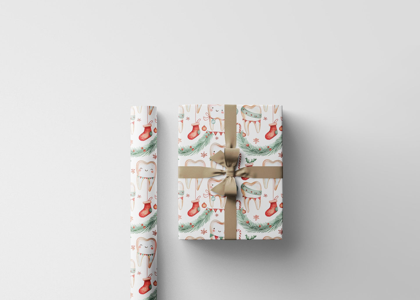 Wrapping Paper for Dentists, Modern Tooth Pattern, Office Gift Wrap Christmas Fun Gift Wrap for Dental Office Dentist and Hygienists