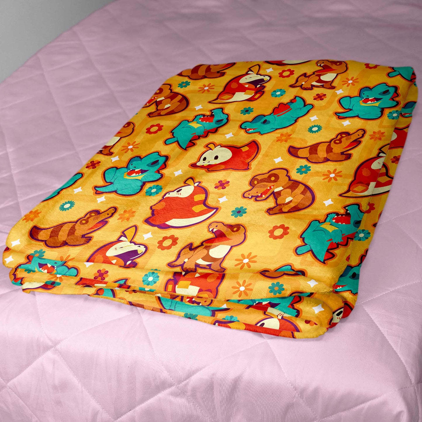 Totodile Fuecoco Fleece Blanket, Topical Throw Blanket, Cotton Baby Blanket, Home Decor Cozy Blanket, Totodile Blanket Gifts