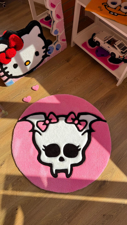 Draculaura Skull Tufted Rug – Soft 3D Handmade Rug, Cute Carpet, Kawaii Girl Room Decor, Unique Gift for Her or Bedroom Mat