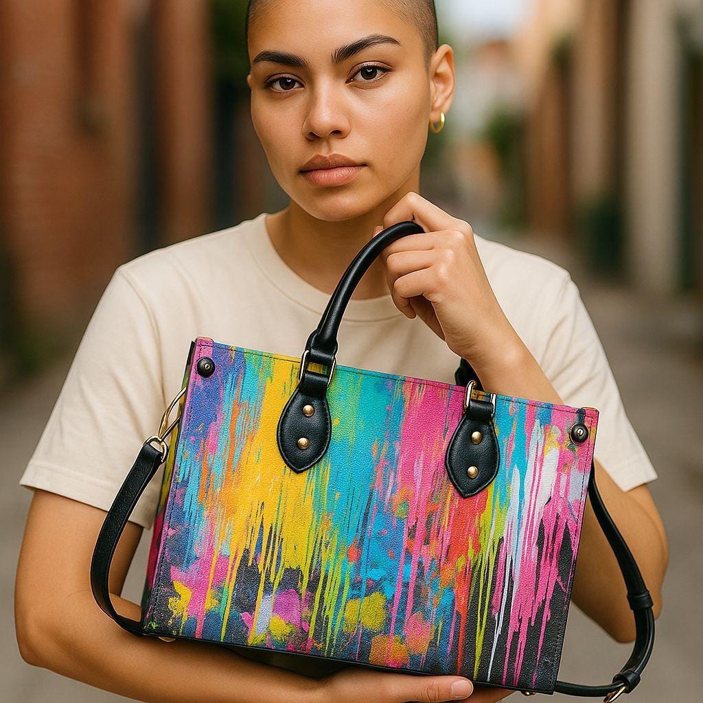 Canvas Riot Purse | Tote Handbag | Top-Grain Leather Handbag | Vegan Leather |  Urban Shoulder Bag | Custom Tote Bag