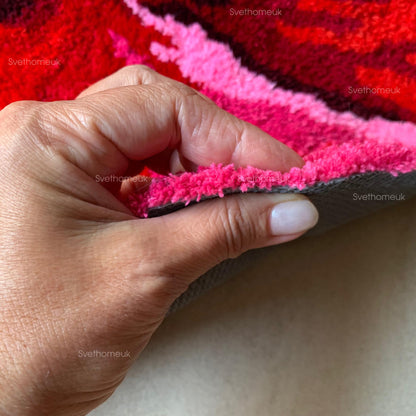 Red Hibiscus Flower Flocking Rug Floral bath mat Bath Mat Non-slip Absorbent Microfiber