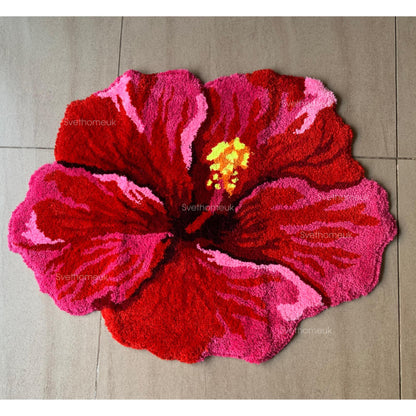 Red Hibiscus Flower Flocking Rug Floral bath mat Bath Mat Non-slip Absorbent Microfiber