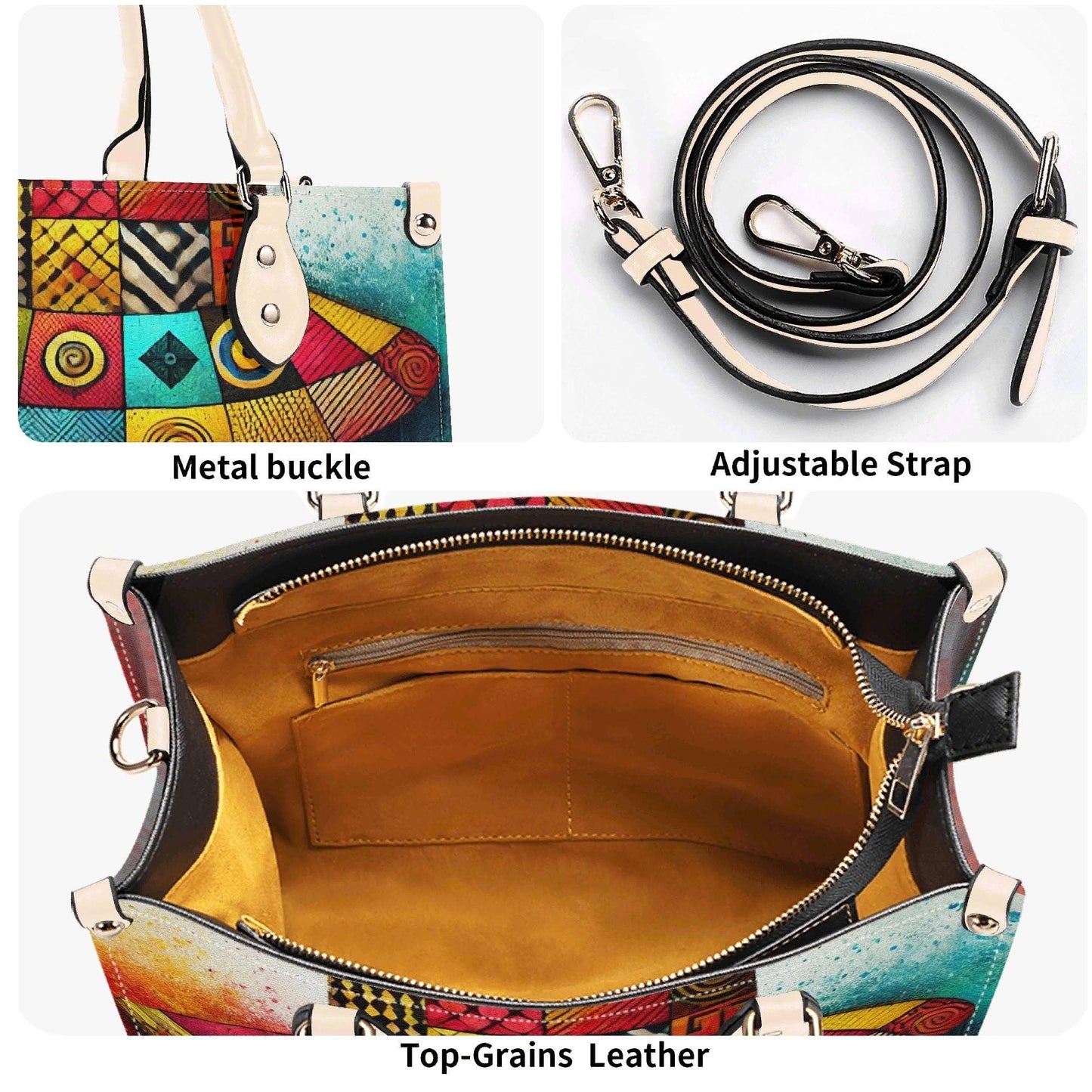 AfroNova Tote| Tote Handbag | Top-Grain Leather Handbag | Vegan Leather | Afro-Centric Bag | Custom Tote Bag | Urban Shoulder Bag