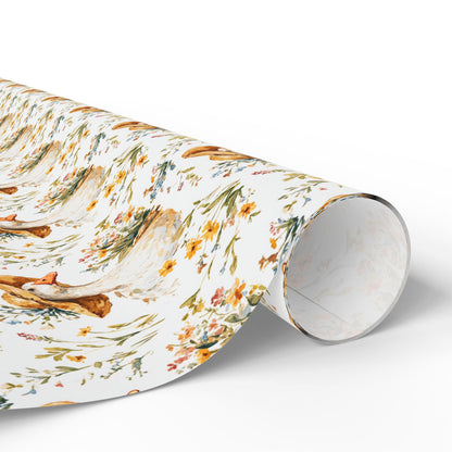 Goose and Wildflower Wrapping Paper for Spring Birthday Gifts | Rustic Farm Animal Gift Wrap for Kids, Gardeners, Plant Moms & Nature Lovers