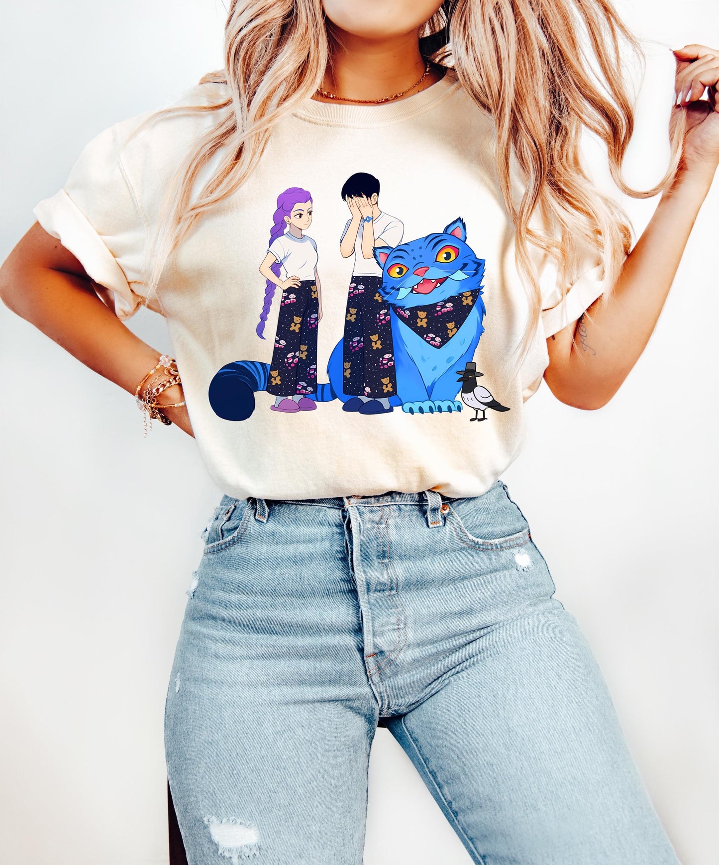 Kpop Demon Hunters Tiger Gift Shirt, Derpy the Tiger And Bird Demon Hunter Tiger Shirt, Hunters Tiger Fan, Animal Shirt, Kpop Movie Fan Gift