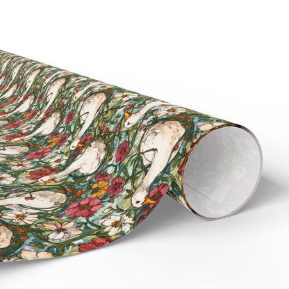 Rustic Goose and Wildflower Wrapping Paper for Mom or Grandma Birthday | Whimsical Farmhouse Baby Shower Gift Wrap for Florals Plant lovers